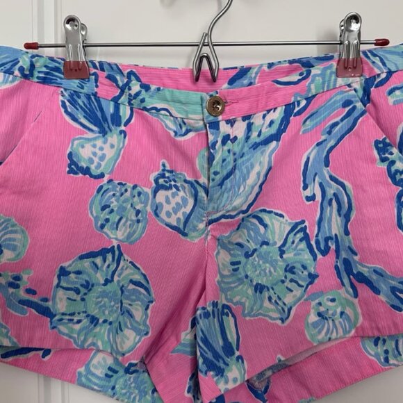 Lilly Pulitzer Adie Shorts Pink Pout Barefoot Princess Blue Shell Size 2 - Picture 1 of 4